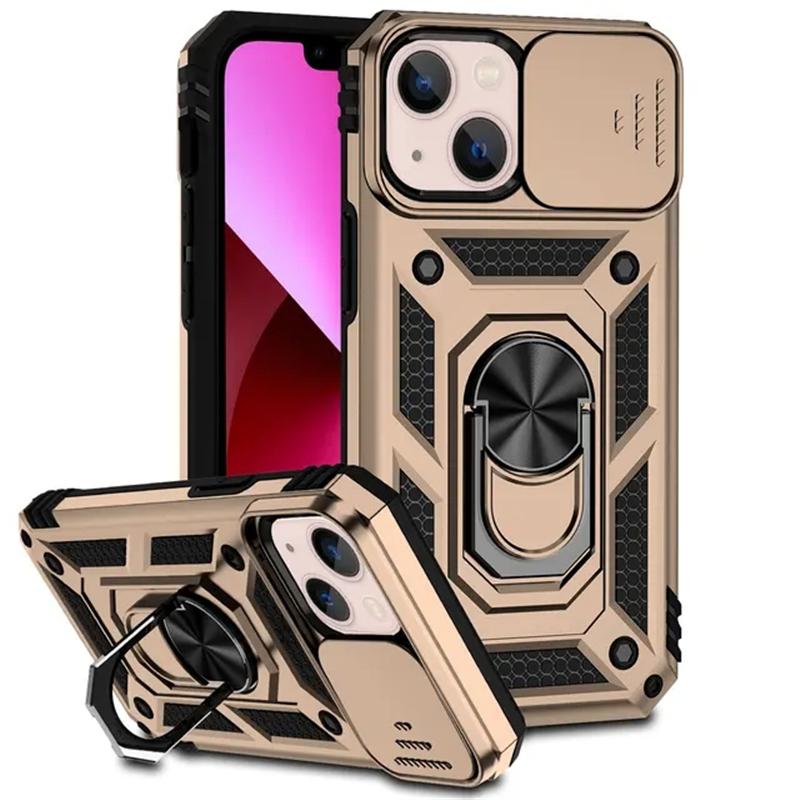 Luxury Slide Lens Shockproof Armor Phone Case For iPhone 15 14 13 12 11 Pro Max X XR XS Max 7 8 15 Plus Ring Stand Hard PC Back Cover Shell