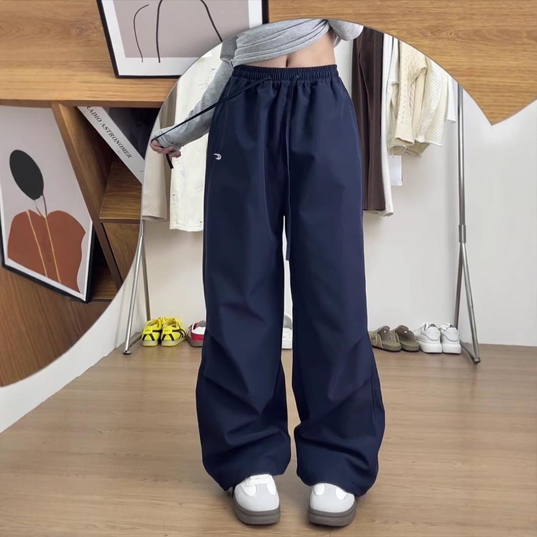 

Женские американские ретро широкие рабочие брюки - Повседневные, Свободные, Длина в пол, Парашютный стиль XL Premium темно-синий