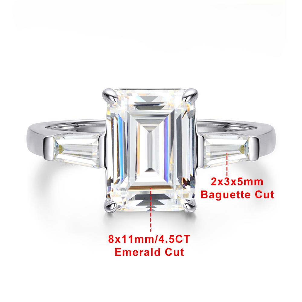 4.5CT Emerald Cut Engagement Ring for Women   CopperEmerald and Tapered Baguette Three Stones Promise Rings Jewelry