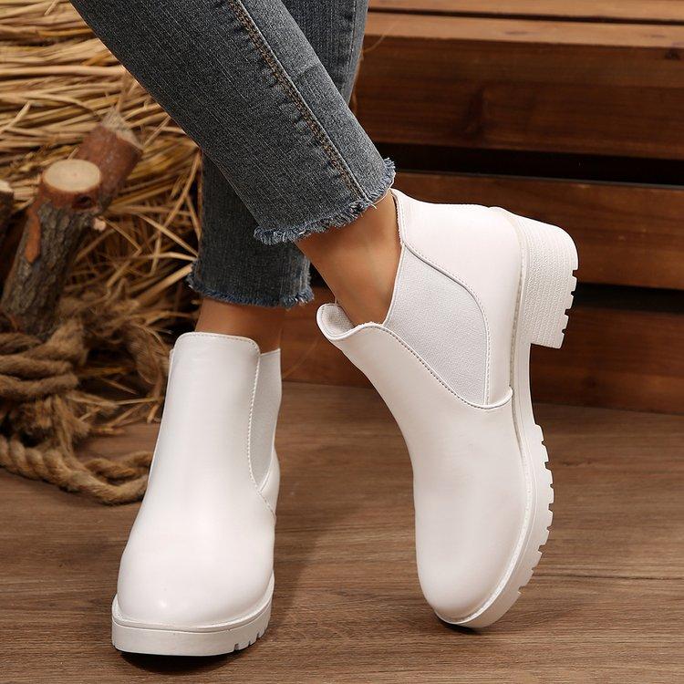 Women'S Round-Headed Ankle Boots Without Lace-Up  Spring And Autumn Solid Color Classic Socks Fashion Boots Plus Size