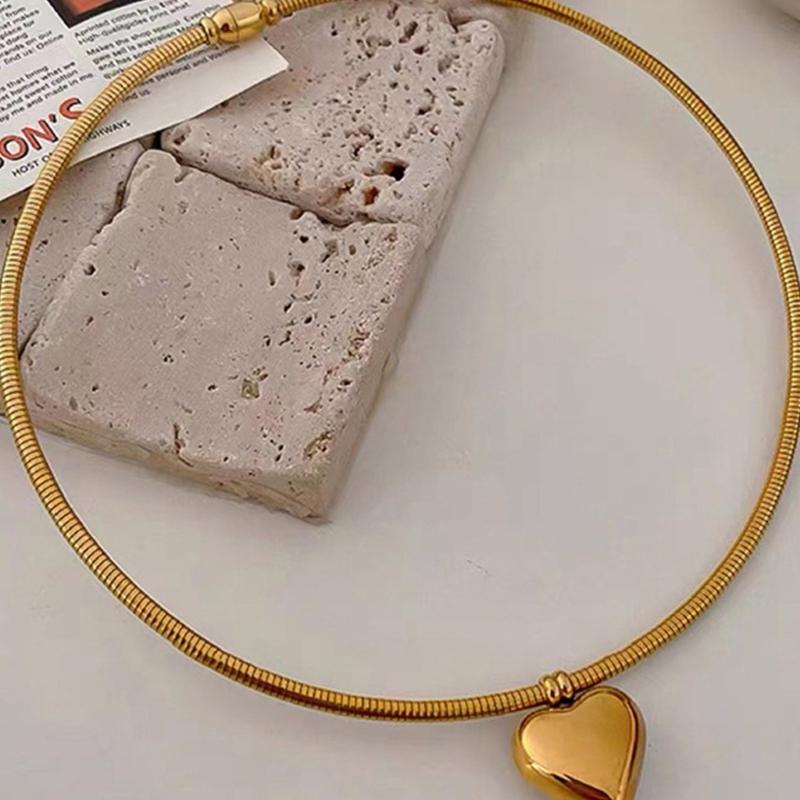 Stylish Heart/Sphere Shaped Pendant Neckchain Snake Bone Chain Clavicle Necklace Elegant Jewelry for Trendy Women Girls