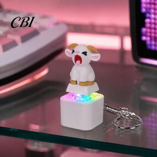 Animal Keyboard Fidget Toy 1/2Pcs Keychain, Rechargeable Goat Cat Finger Clicker with LED Light Sound, Push Button Decompression Keychain
