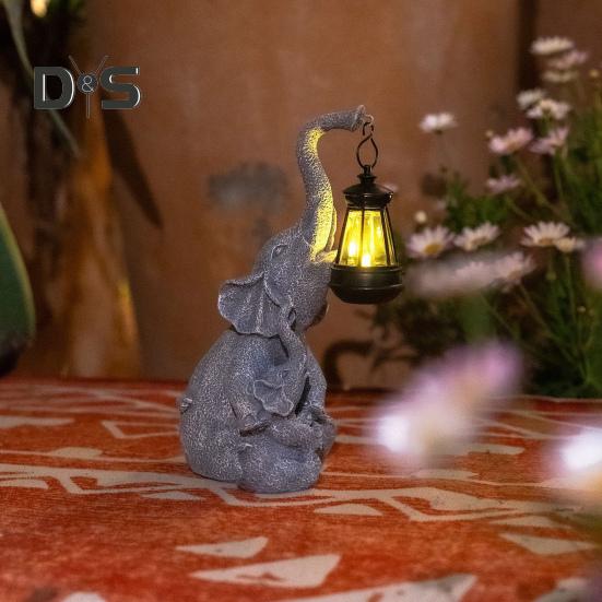 Elephant Solar Lamp Mother Child Elephant Sculpture with Light Waterproof Outdoor Decor Elephant Statue Solar Lights for Garden Lawn Yard