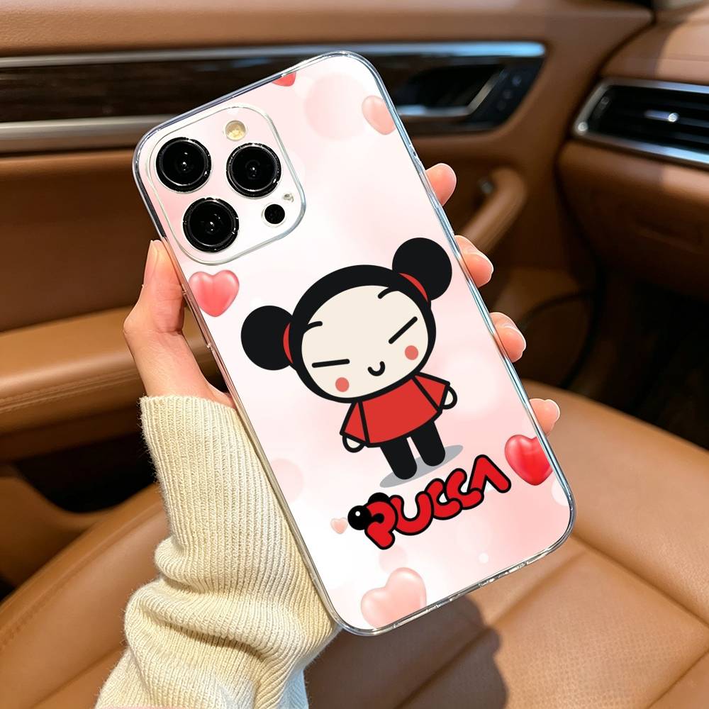 Cute Cartoon Pucca Garu Phone Case For iPhone17,16,15,14,13,12,Pro Max,16/15/14 Plus XS Soft Silicone Transparent Cover
