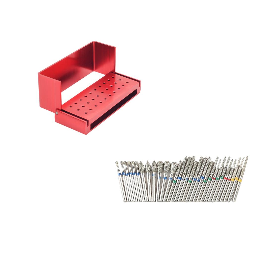 30Pcs Dental Diamond Burs Drill With Aluminum Disinfection Block Autoclavable High Speed Handpiece Burs Holder