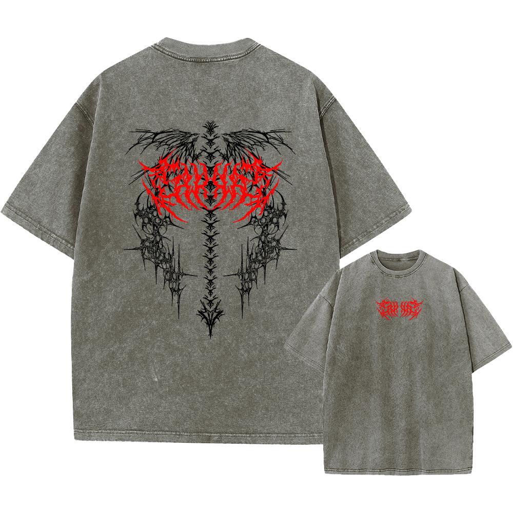 Mens Gothic Print Retro Washed TShirt Summer Trendy Fashion Loose Short Sleeve Suitable For Daily Commute And Casual Wear