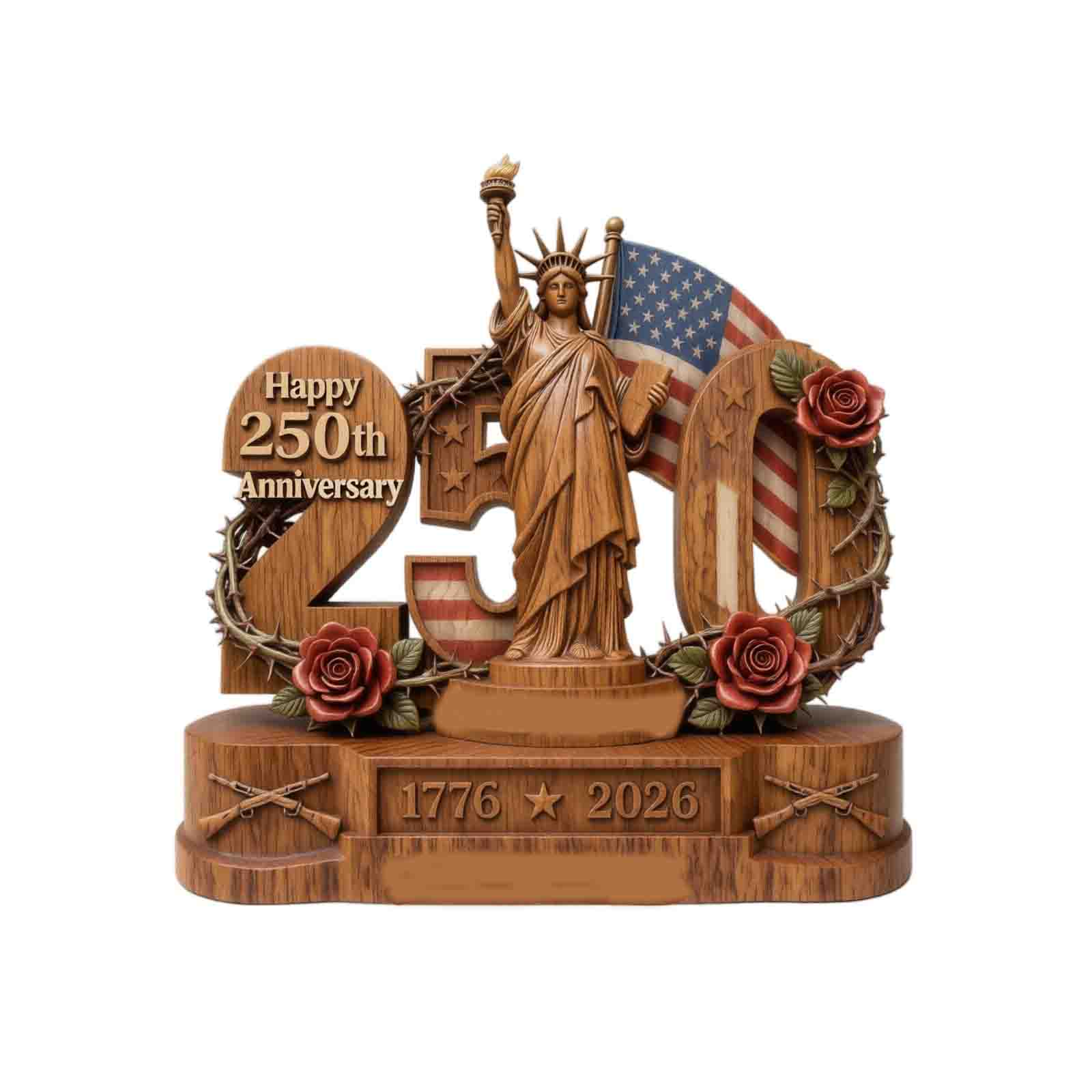 

2026 250th Anniversary Wooden Patriotic Decoration Bigfoot Figurine Ringing Liberty Bell Home Office Shelf Table Ornament One Size