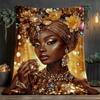 1pc African Queen Jewelry Gold Headdress Fleece Blanket Luxury Fashion Portrait Art Print Throw Cover Decor Gift for Women