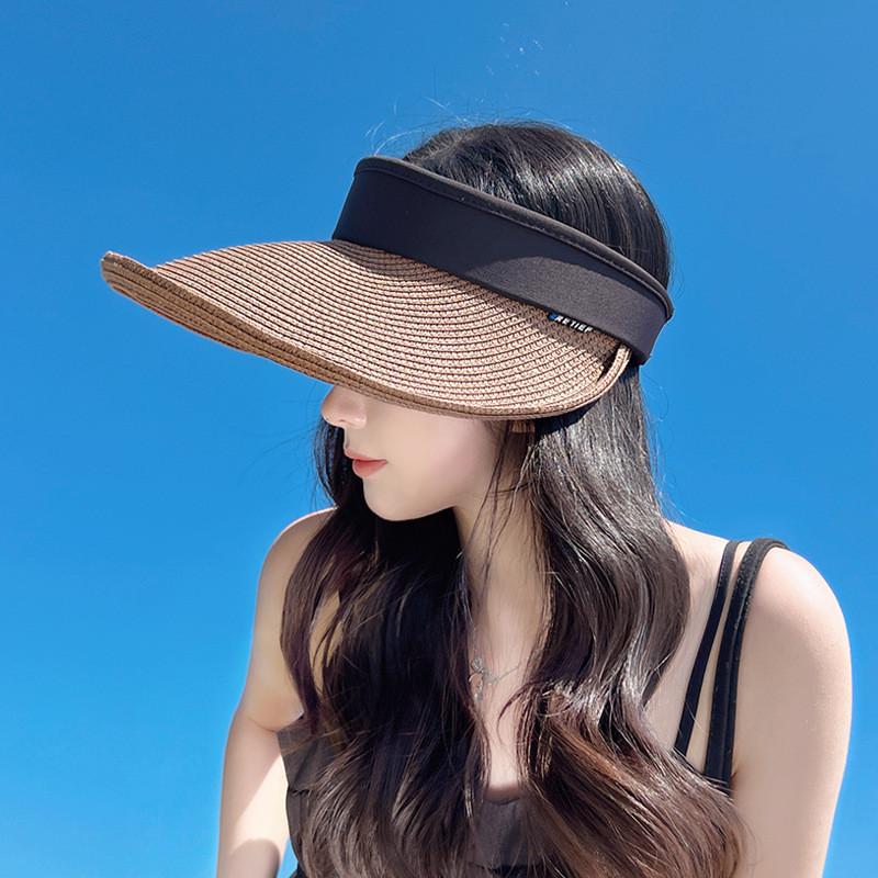 

Fashion Edgy Straw Hat With Curved Brim And Letter Embellishments For Summer Sun Protection коричневий
