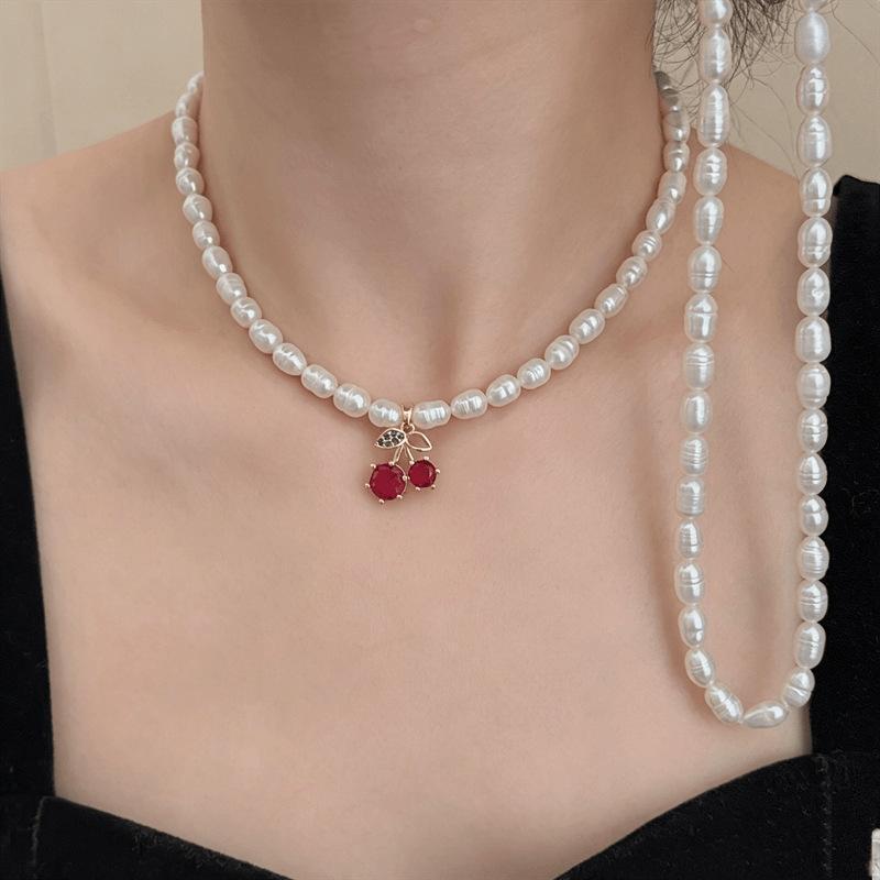 Freshwater Pearl Cherry Necklace - Japanese Korean Summer Clavicle Chain, Versatile and Stylish