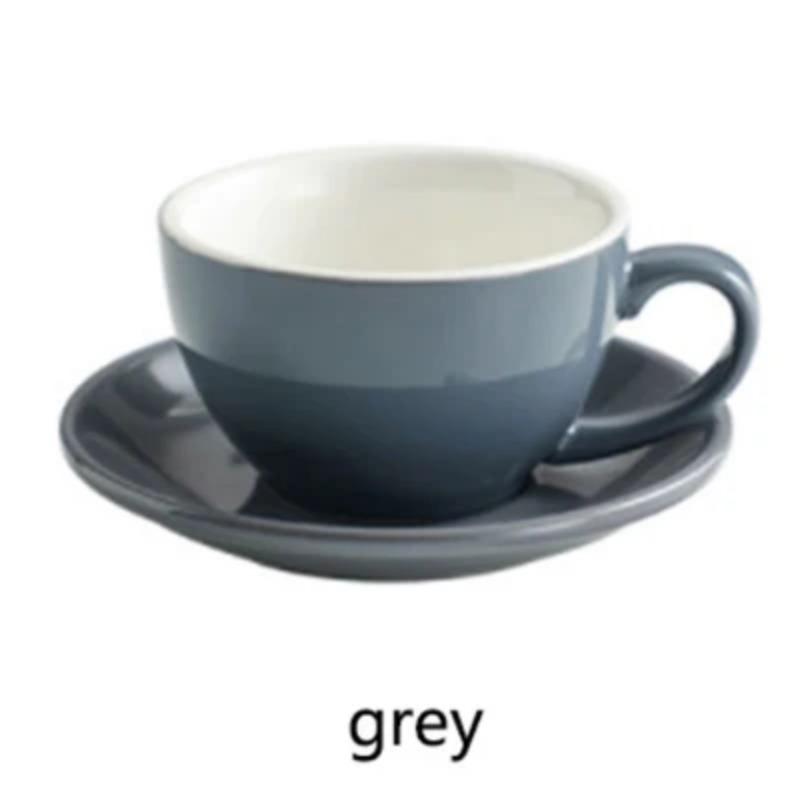 European Style 300ML Solid Color Coffee Cup and Saucer Gift Ceramic Cappuccino Latte Cup Cup and Saucer Set Multi-color Optional