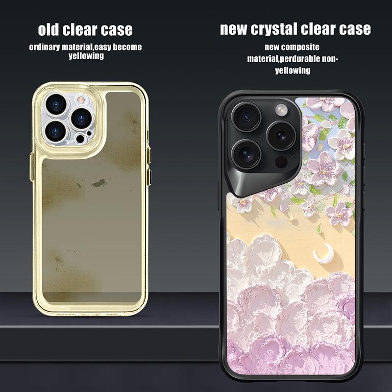 

Чехол для телефона с цветочным принтом и масляной живописью для iPhone 15 Pro Max 14 Plus 13 цветов, мягкая окантовка, противоударный, акриловый чехол для защиты линз iPhone 15 чёрный