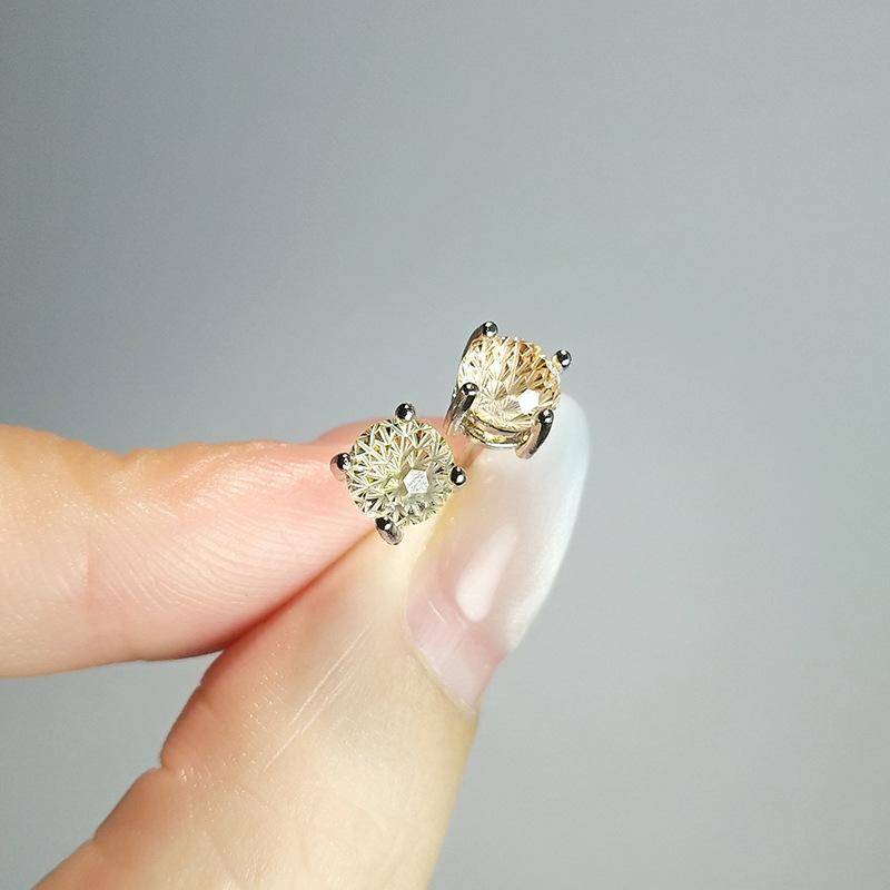 Flash Fireworks Cut 5A Zircon Pink Diamond Earrings Women'S Premium Blue Stone Champagne Yellow Ear Hole Earrings