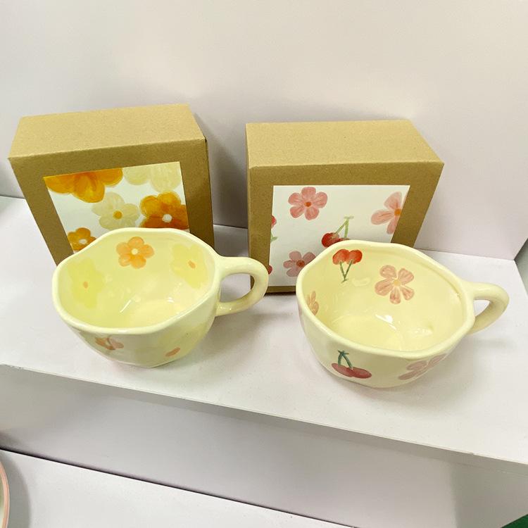 Hand-Pinched Korean Ceramic Mug for Coffee, Milk, Juice, or Breakfast with Floral Design