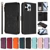 For iPhone 16 Pro Max Leather Case Butterfly Floral Imprint Zipper Wallet Stand Cover with Wrist Strap
