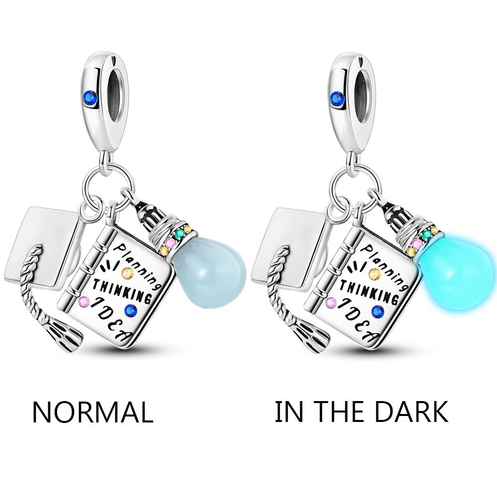 925 Silver Charms Bachelor's Cap Graduate Beads Pendant Fit Original Bracelet DIY Bead Gift For Graduation Ceremony