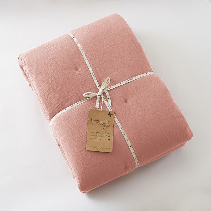 Duvet or Bedspread "Gaïa" All Sizes "Cotton Gauze" The Butterfly Effect - Gaia Peach Pink - 180 X 240 Cm