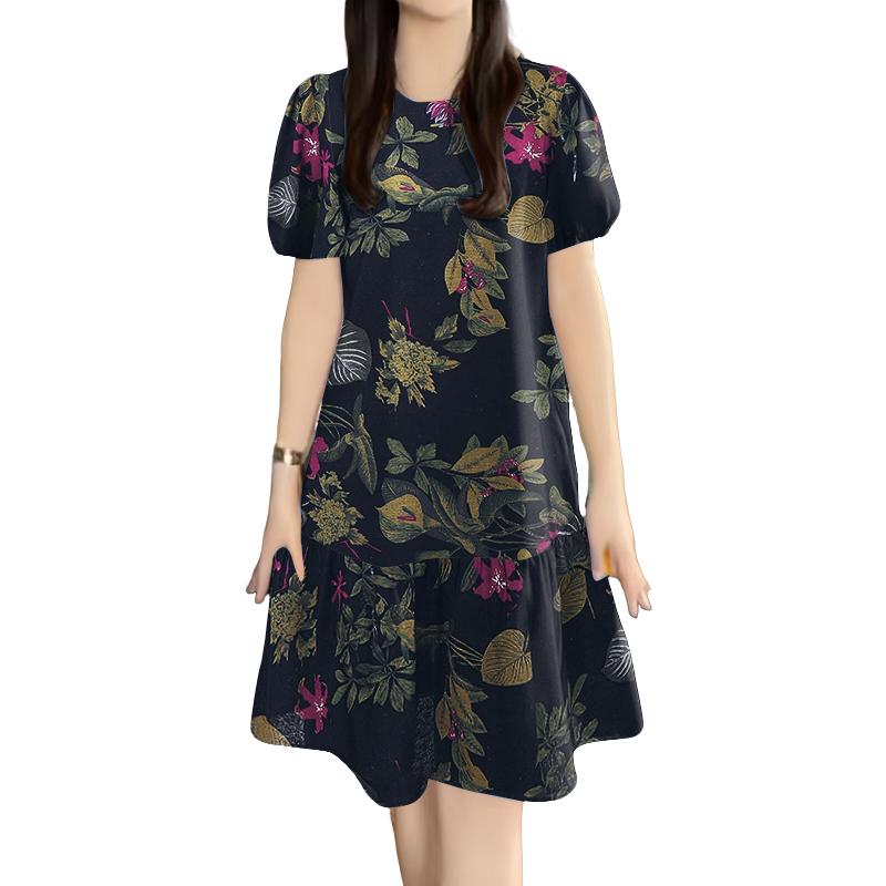 ZANZEA Women Casual Round Neck Summer Short Sleeve Print Cotton Dress
