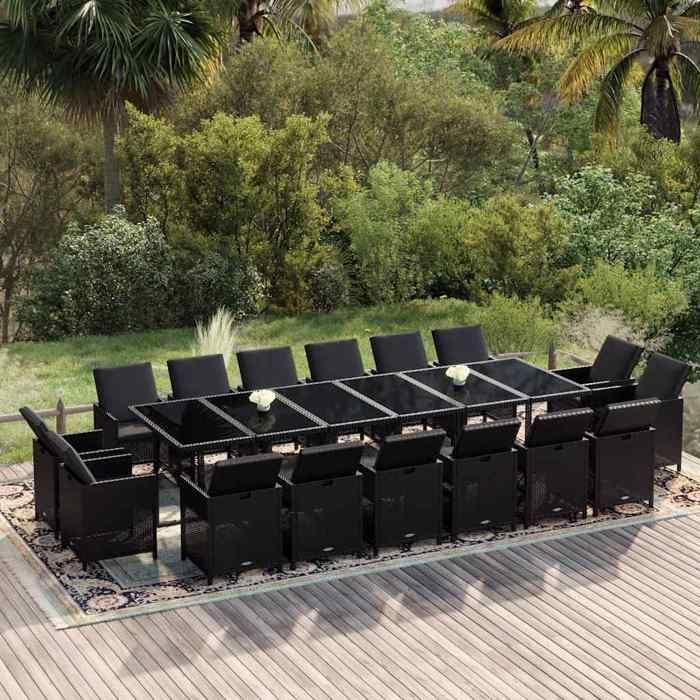 Ensemble à manger de jardin - MAISON EXCLUSIVE - 17 pièces - Résine tressée - Coussins mousse épais - Chaises rangeables