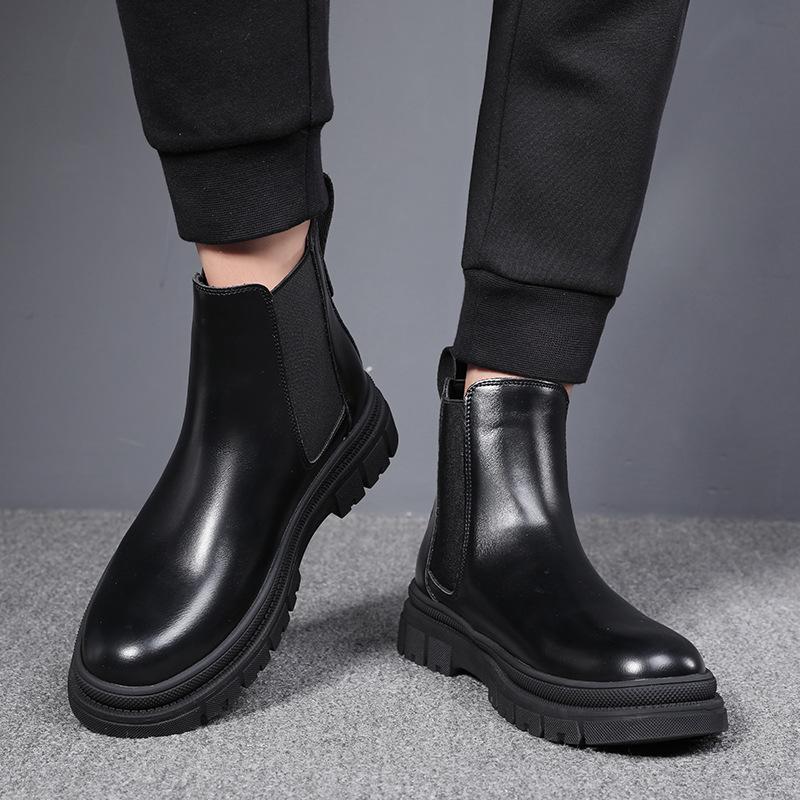 Fashion Men Luxury Fashion Chelsea Boots Black Stylish Autumn Winter Shoes Cowboy Platform Boot Cool High Chunky Original Leather Botas