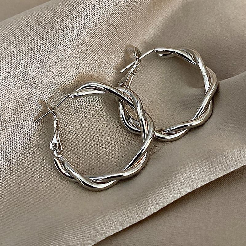Simple Braid Round Circle Drop Earrings for Women Party Golden Silver Metal Dangle Earrings Trendy Geometry Jewelry Gift