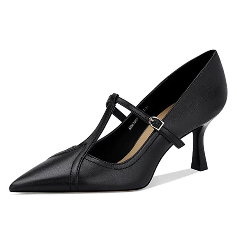 Retro Thin Heel Pointed High Heels Women's Thin Heel Early Autumn New One-word T-shaped Commuter Shoes with Shallow Mouth