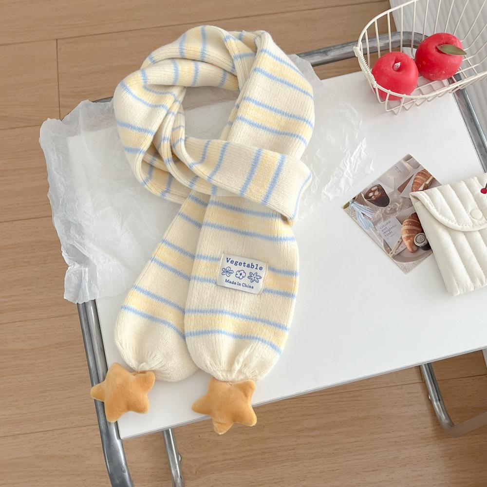 

Striped Star Knitted Scarf for Women Outdoors College Style Winter Warm Neck Protection Cute Soft Fashionable Scarf Autumn Gift