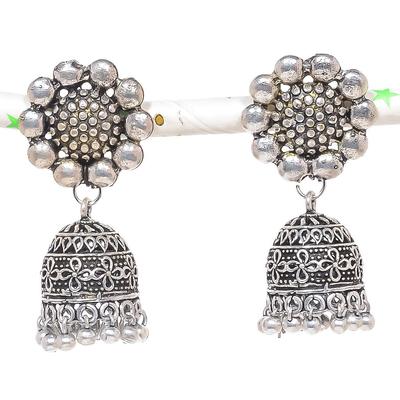 Natural Indian Look Jhumki Gemstone Silver Tribal Bali Earring 1.89" D1s61