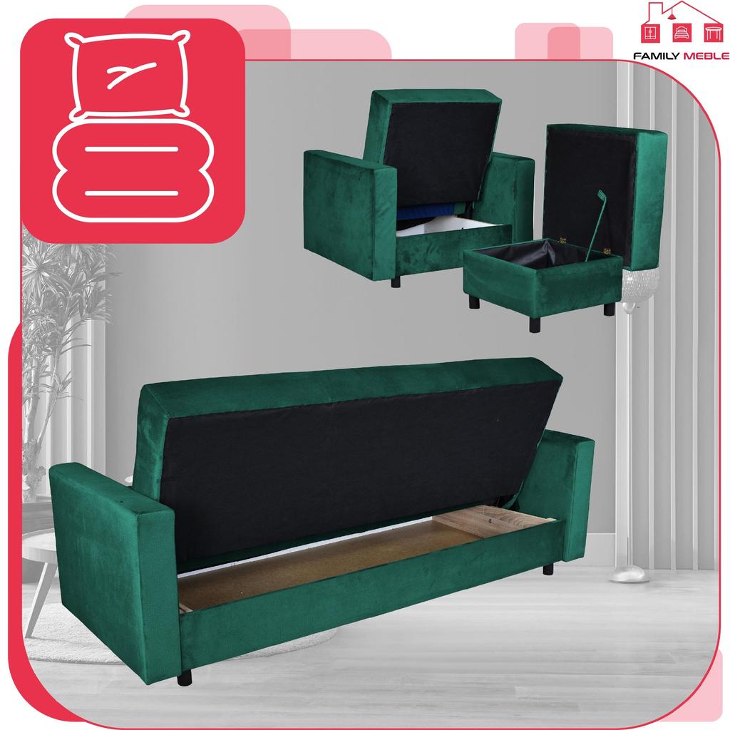 Zestaw mebli wypoczynkowy Alicja wersalka kanapa fotele pufy Family Meble