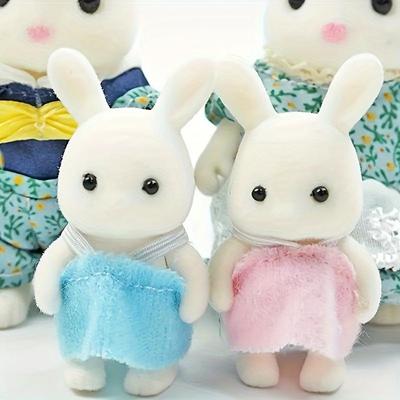 2 Stück Kinder Puppenhaus Tierfamilie Spielset Weißes Kaninchen Puppen Bär Baby Eichhörnchen Husky Puppe Puppenhaus Mädchen Geburtstagsgeschenke