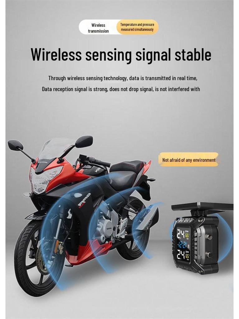 Solar-Powered TPMS for 2-Wheel Electric Motorcycles with External Tire Sensors
