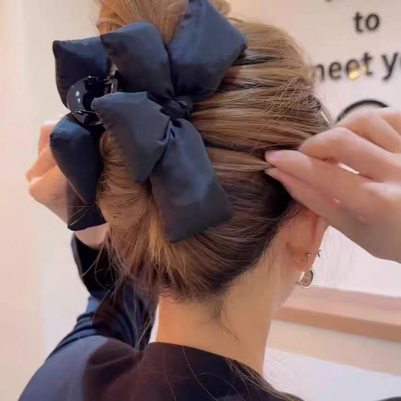 Black Bow Sponge Claw Clip - Large High-End Hair Accessory for Thick Hair