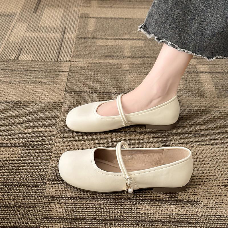 Mary Jane Women's Shoes 2025 New Spring and Summer Single Shoes Women's Flat Bottom Shallow Mouth Square Head Soft Sole Medium Heel Thick Heel Smal