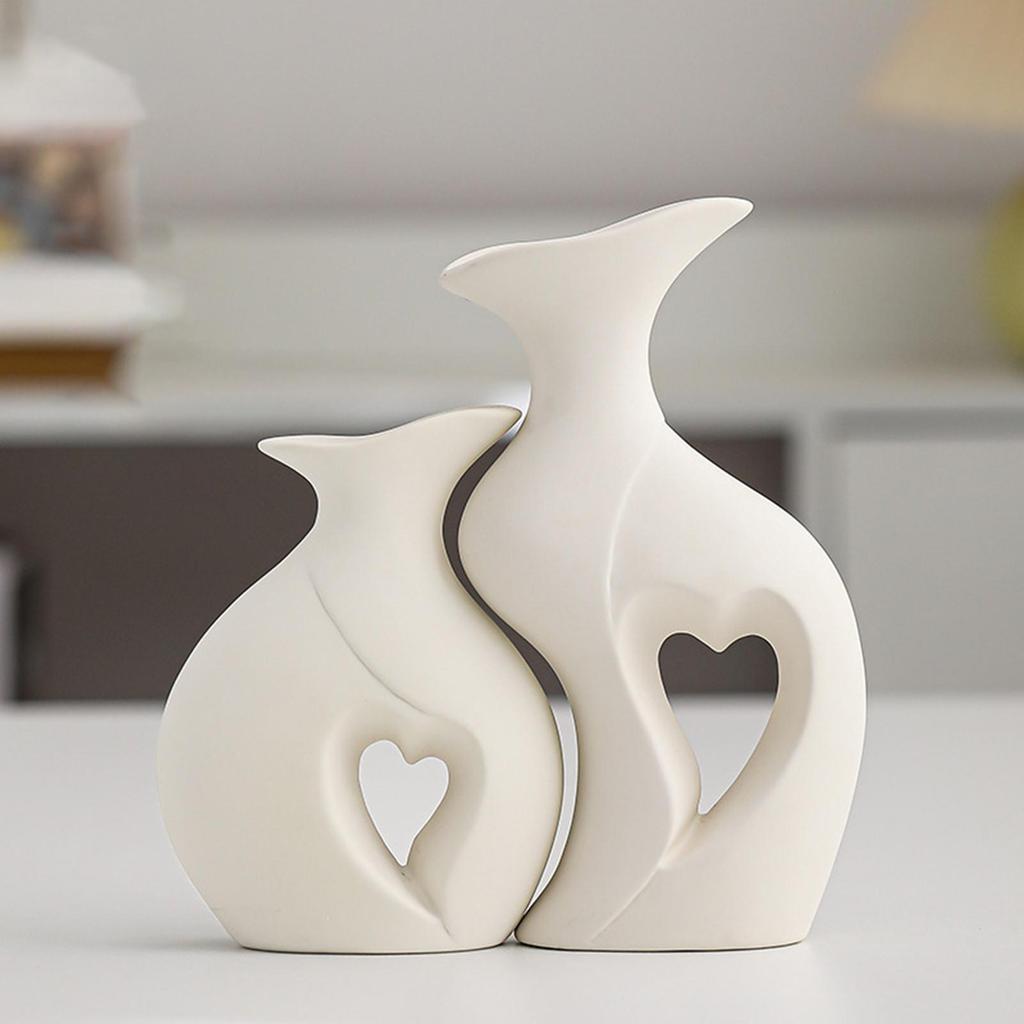2 Pieces Heart Shaped Ceramic Vase Modern Vases Weddings Decorative Vase Home Decor For Bedroom Living Dining Room