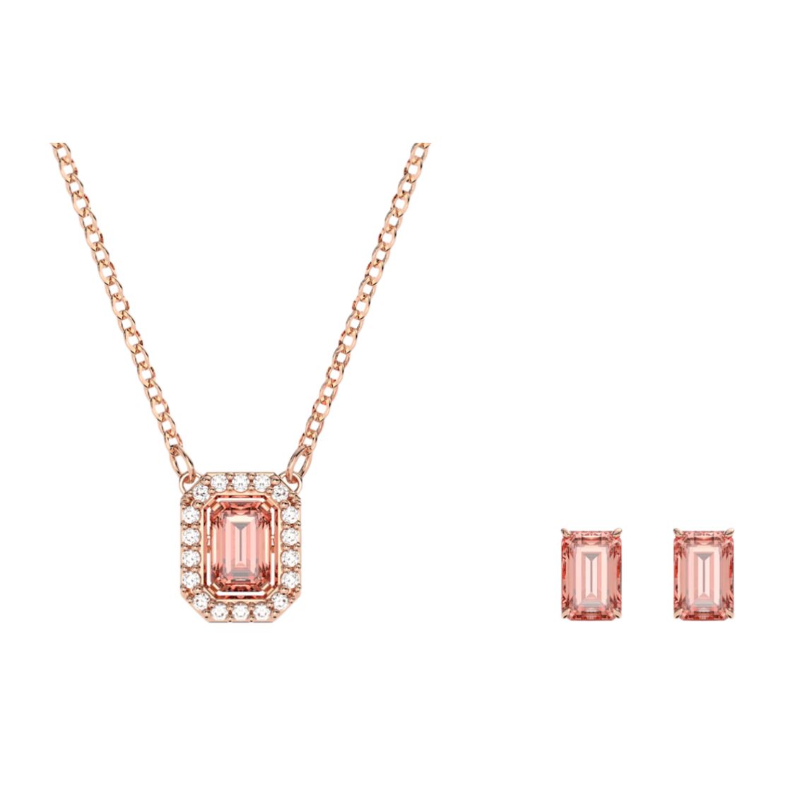 

Swarovski Una Set Octagonal Cut Crystal Pink Cubic Zirconia Necklace Women necklace 5620548 Box (Random Color)