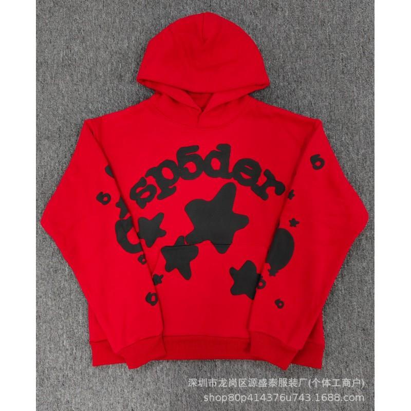 Sp1der Rapper YoungThug Same Foam Letter 555555 Couple Hoodie Pink Sweatshirt