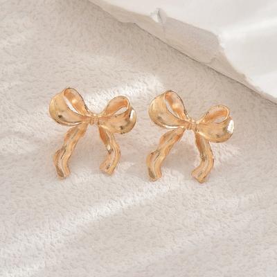 Bow Earrings Metal Stud Earrings Electroplating Versatile Women's Simple Fashion Smooth Temperament Earrings