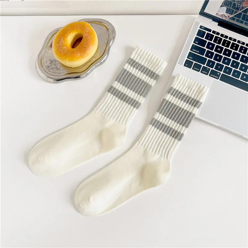 Cityboy Men's Striped Basketball Medium Tube Socks Vintage Unisex Women Couple Cottons Japanese Thick Towel Bottom Sports Socks