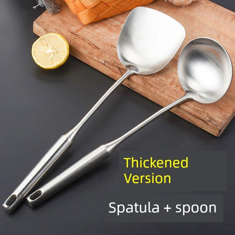 Household Kitchen Thickened Stainless Steel Spoon and Spatula Set, Cooking Utensils Set, Large Soup Spoon, Spatula