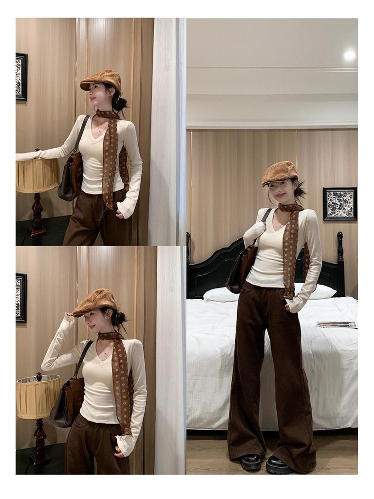 Women's Slim Fit V-Neck Long Sleeve Base Layer Top for Autumn/Winter 2025