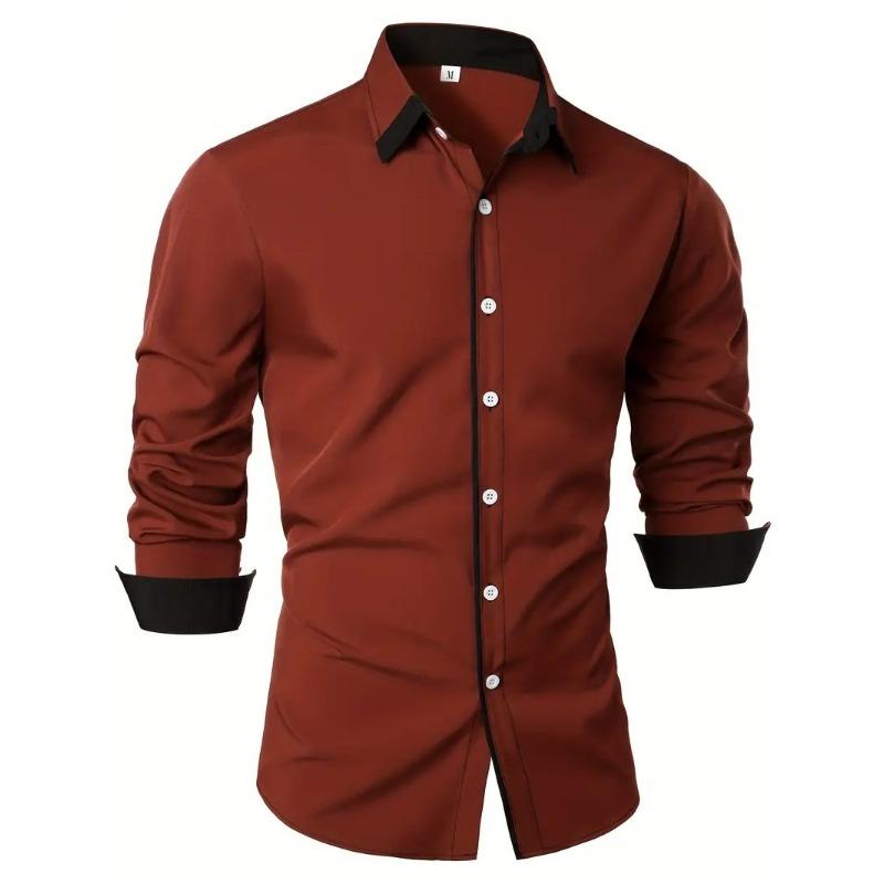 

Рубашка с лацканами и пуговицами, модная мужская рубашка с контрастными цветами, повседневная с длинным рукавом для мужчин XL