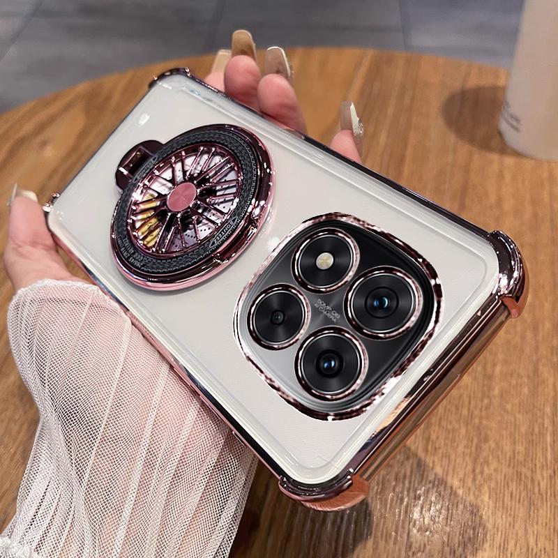 

Чехол-держатель для телефона с гироскопом для Redmi Note 14 Pro Для Xiaomi Redmi Note 14 Pro Plus 5G fundas Прозрачный Противоударный Гальванизированный Чехол для телефона Redmi Note 14 Pro 5G розовый