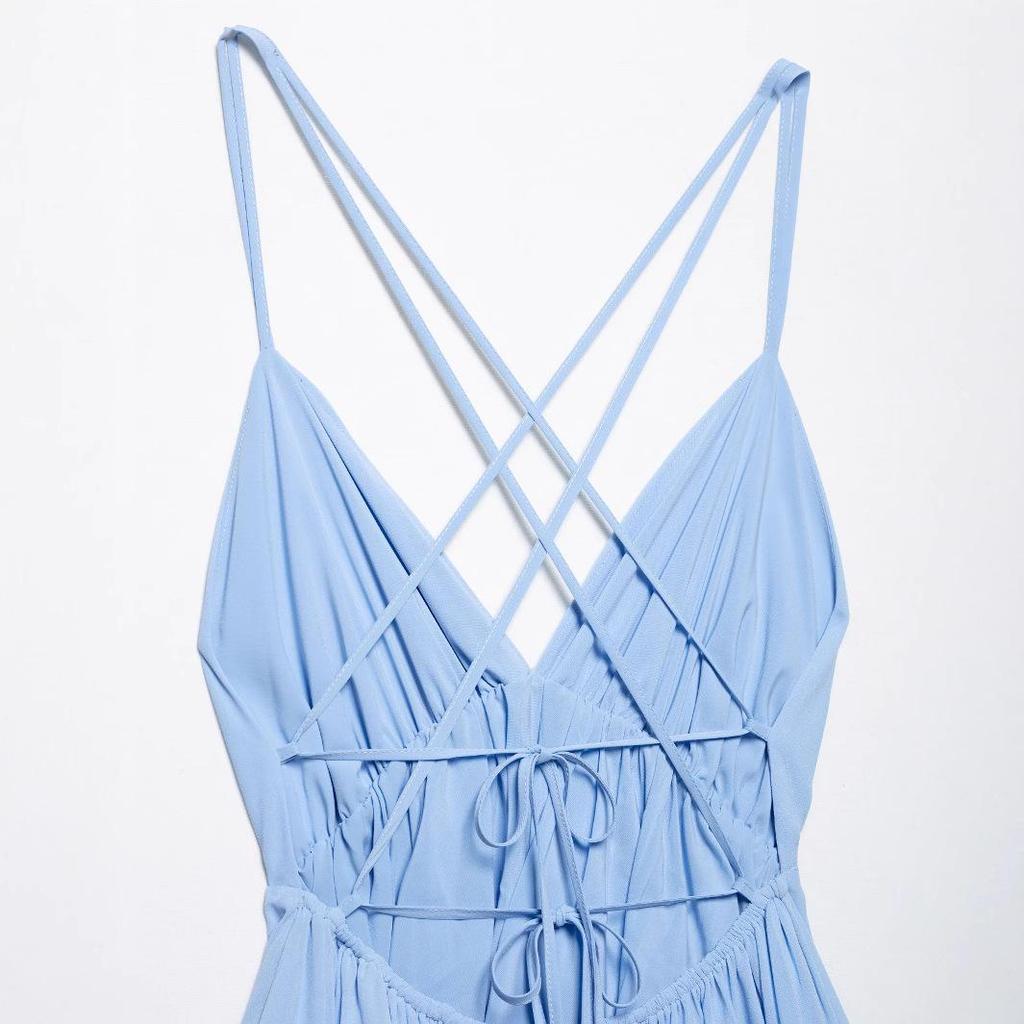 2025 Spring Women's European & American Style Backless Bandage Sling Dress - Slimming A-line Skirt