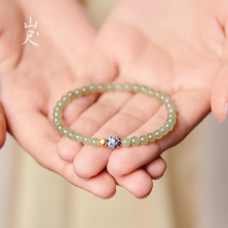 Recommended Natural Hetian Jade Bracelet, Green Jade Lotus Beads, Jadeite Clear Water Bracelet for Women, Serene Lotus