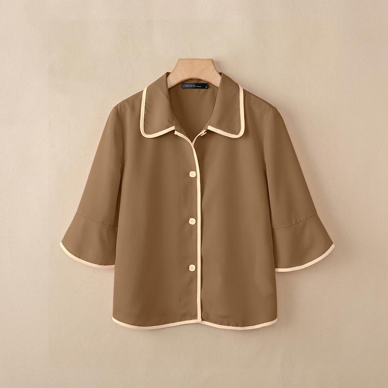 ZANZEA Women Casual Turn Down Collar Loose Half Sleeve Blouse