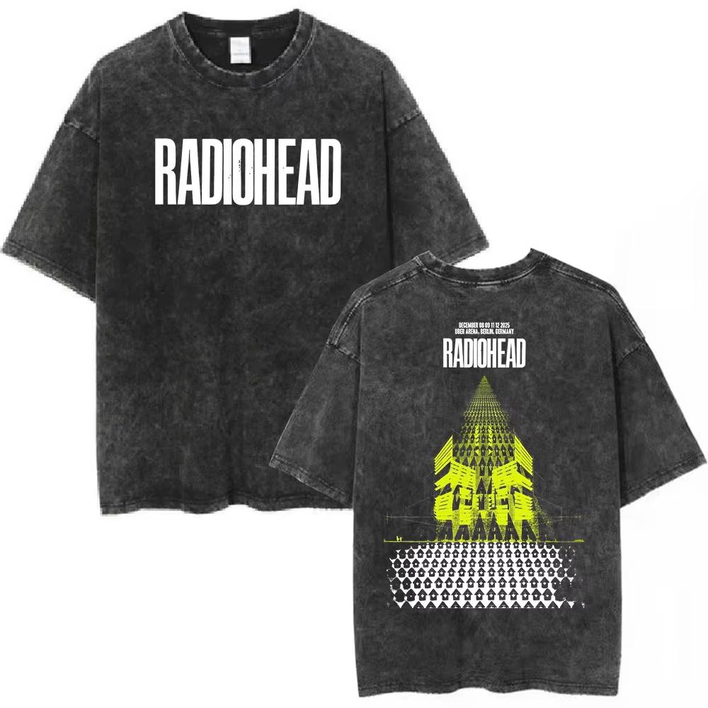 Rock Band Radiohead The Bend Funny Cat Vintage Washed Tshirts Men Women Fashion Hip Hop T Shirts Cotton Male Tshirt Streetwear