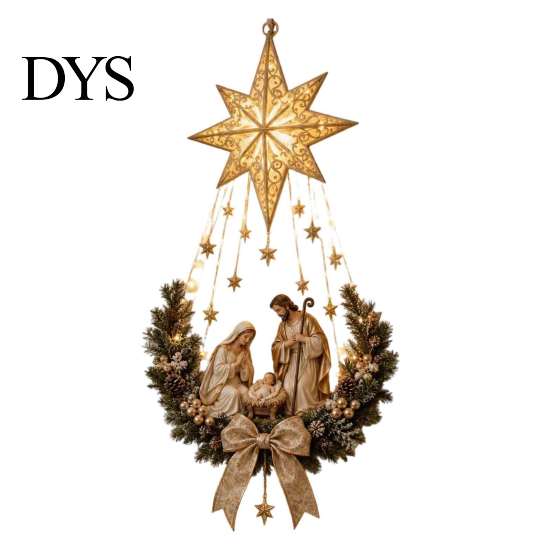 Christmas Star Gift for Family Lighted Nativity Door Swag, Bethlehem of Faith Wall Decor, Light-up Holy Hanging Decoration with Lights Front