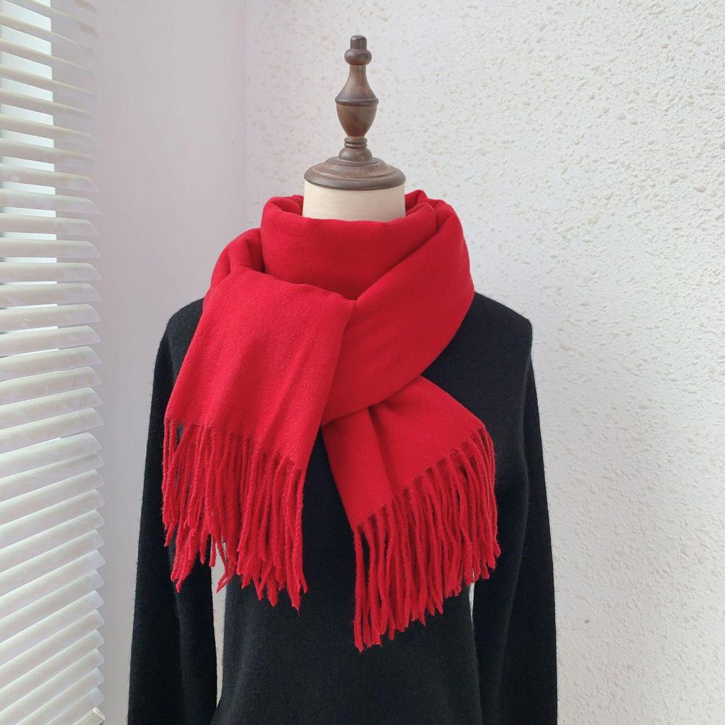 Luxuriöser Imitationskaschmir-Quasten-Schal in Uni-Rot für Damen - Koreanischer Stil, Winter-Vielseitig, Elegant