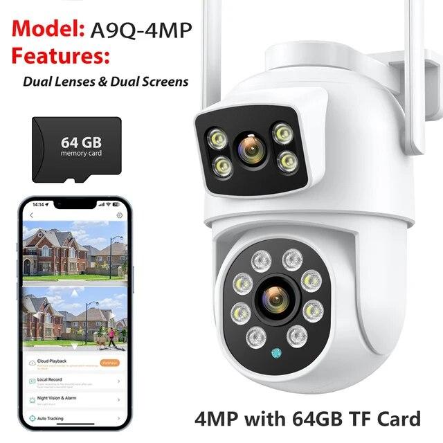 2024 New EU 9MP PTZ Wifi Camera Dual Screen 8X Digital Zoom Human Detection Outdoor Security Protection CCTV Surveillance IP Camera iCSee