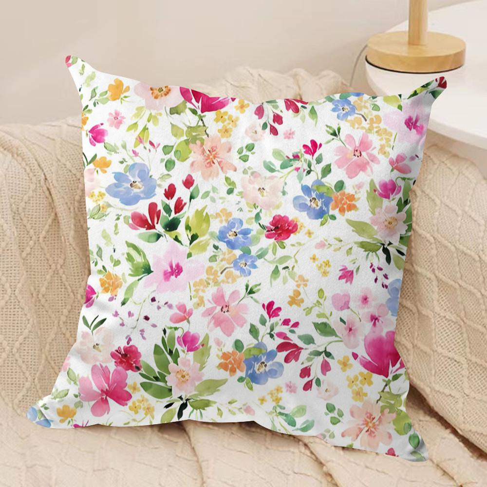 Fresh Floral Print Cushion Cover Short plush Doublesided Print Square Throw Pillow Covers Sofa Home Cushion Decor